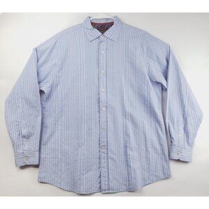 Cremieux Shirt Men XL Blue White Striped Long Sleeve Cotton Flip Cuffs Button-Up